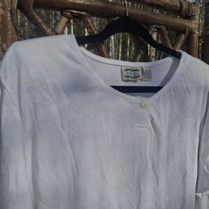 Separate Issue White Round-Neck Top with Single Button